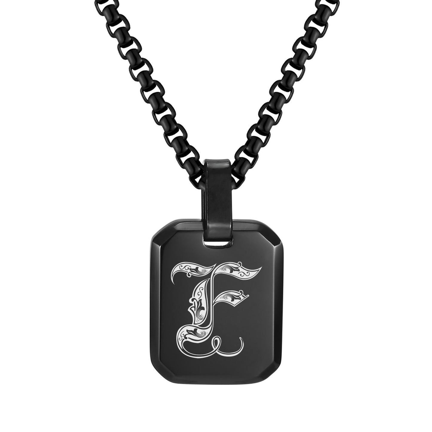 Kemston Initial Letter Pendant Necklace for Men Stainless Steel Tag Design PN-1925