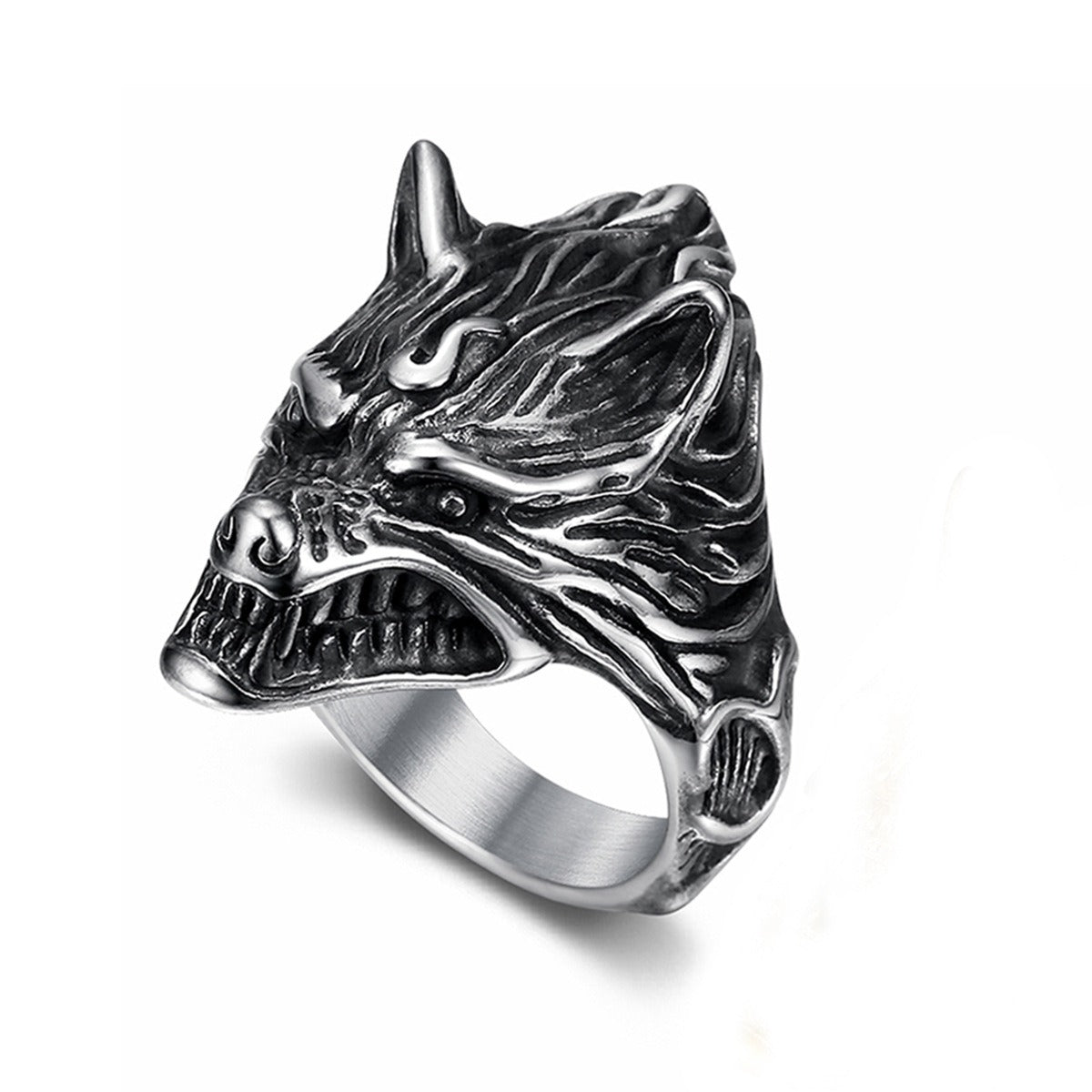 Kemstone Wolf Head Ring for Men Stainless Steel Vintage TR0364