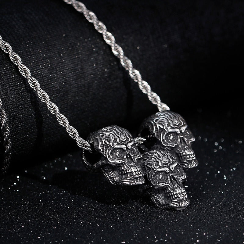 Kemstone Titanium Steel Skull Pendant – Matte Black Chain Necklace for Men | Gothic Punk Streetwear Jewelry KP79483