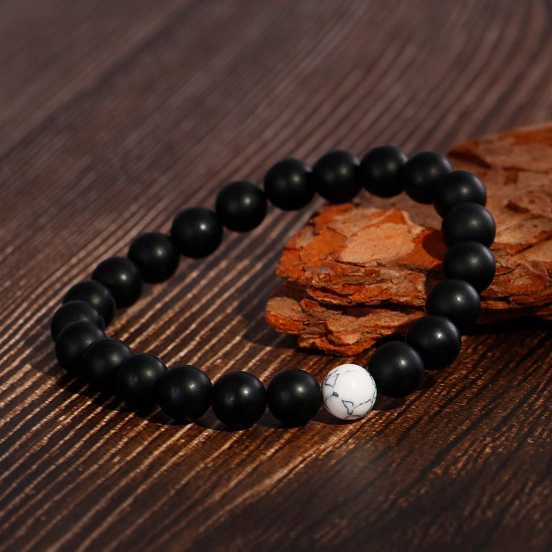 Kemstone Black Agate & Turquoise Couple Bracelets – Adjustable Handmade Stone Jewelry for Men & Women KB109644