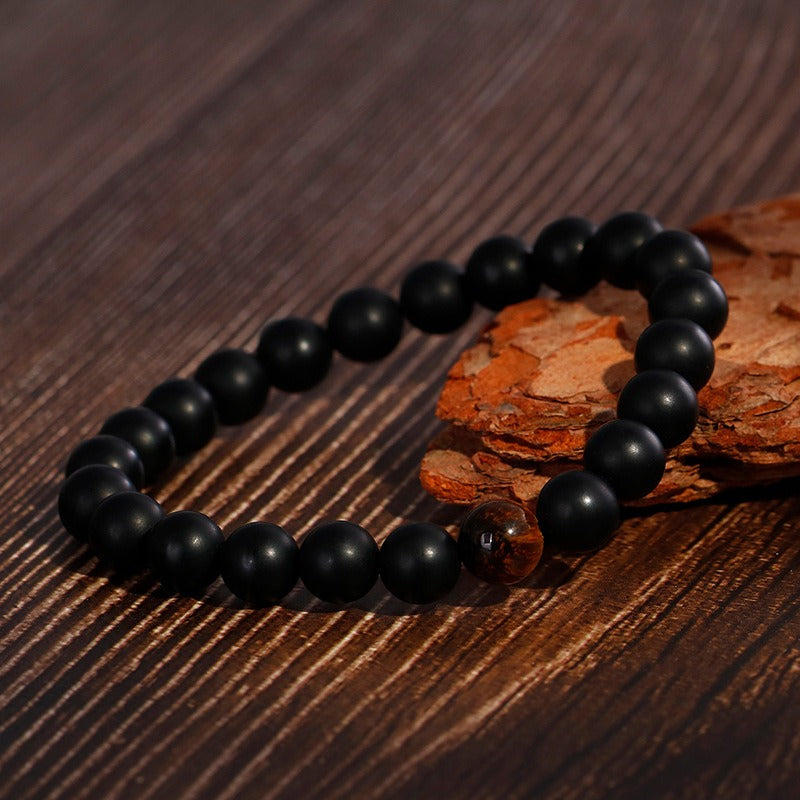 Kemstone Matte Black Agate & Golden Tiger's Eye Beaded Bracelet - Bohemian Style Handcrafted Jewelry for Everyday Wear KB109615
