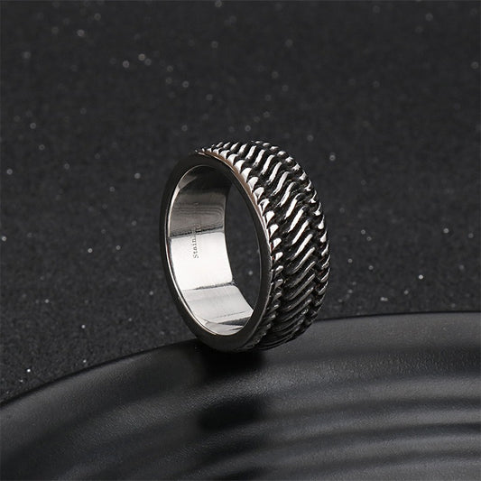 Kemstone Vintage Motorcycle Wheel Ring – Textured Titanium Steel Jewelry with Dual-Tone Finish KR53966-K