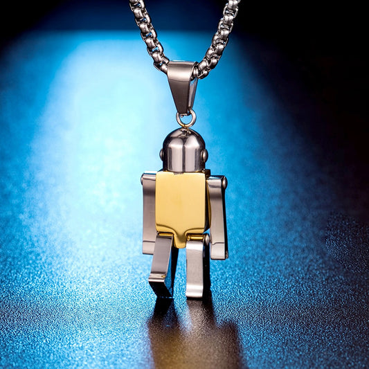 Kemstone Movable Robot Titanium Steel Pendant Necklace for Men – Hip Hop Figure K-PT191