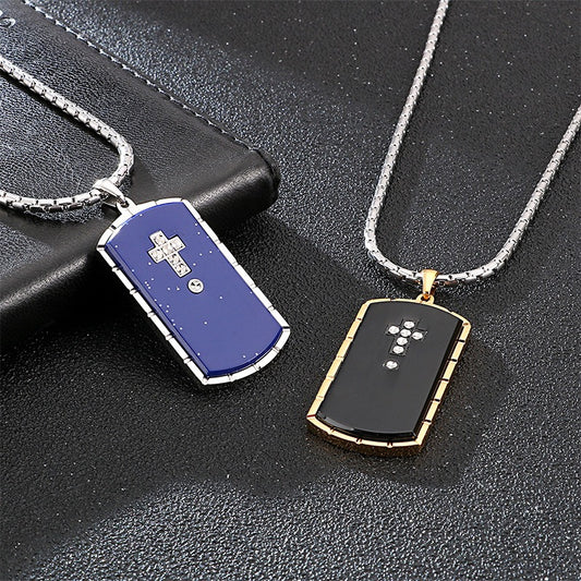 Kemstone Titanium Steel Military Cross Pendant – Rugged Necklace for Men with Engraved Gothic Detailing KN90099