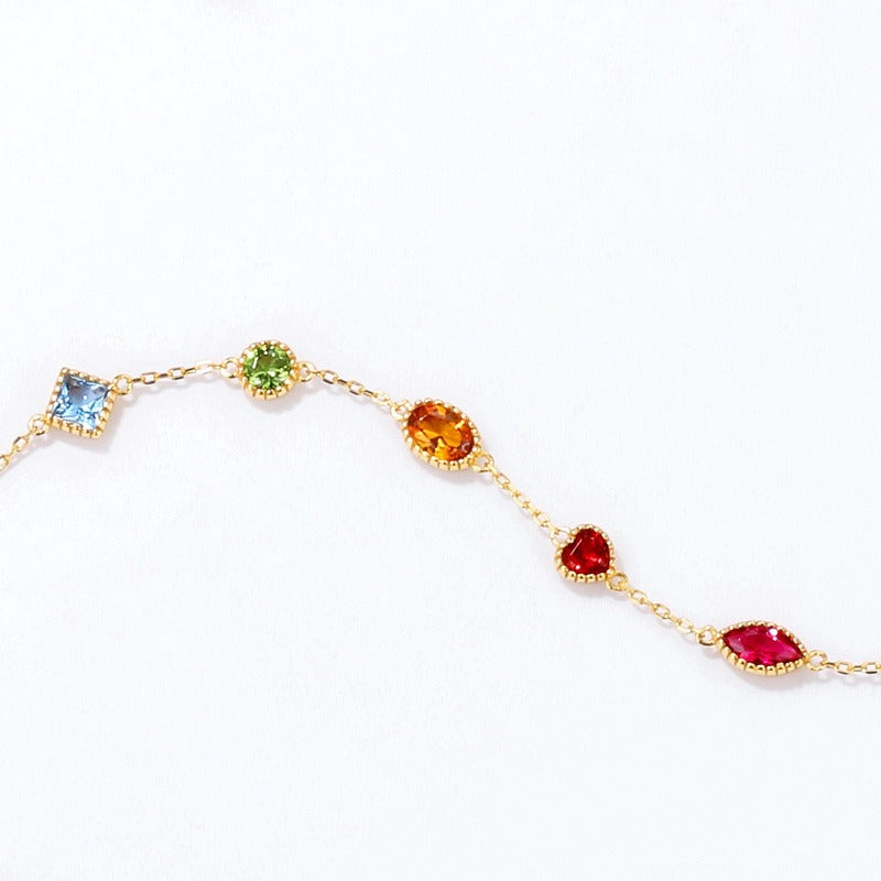 Pulsera de piedras preciosas vintage de diseño original artesanal de Kemstone - Plata S925 con baño de oro de 0,39 quilates, 180 mm