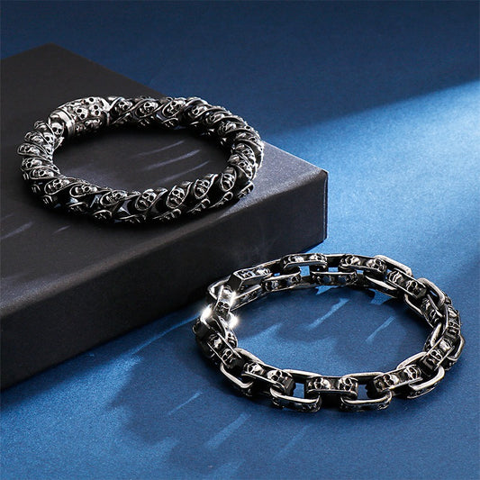 Kemstone Men's Stainless Steel Skull Chain Bracelet - Punk Motorcycle Ghost Head Titanium Steel Decor, Affordable Everyday Wear KB120968-BDJX