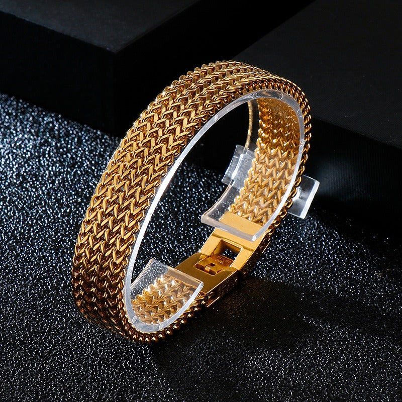 Kemstone Dragon Scale Chain Bracelet – Stainless Steel Fishbone Link with Box Clasp KB130184
