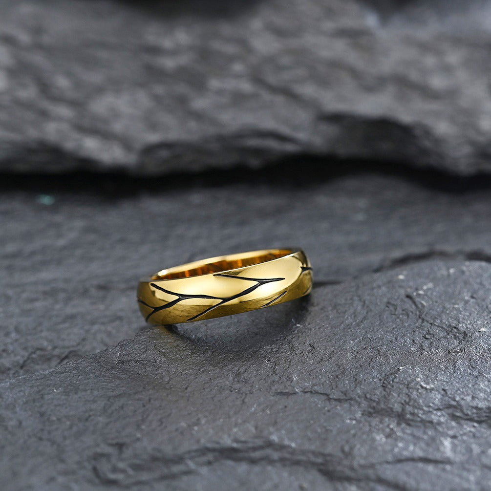 Kemstone Crack Texture Ring Stainless Steel for Men Gold Silver K-R414