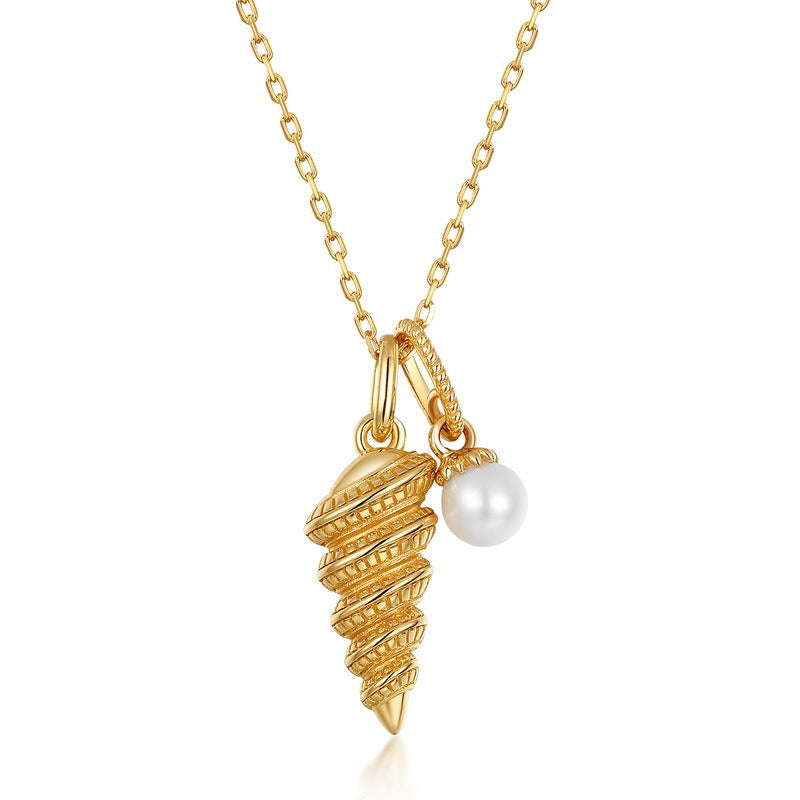 Kemstone Handcrafted Original Design Natural Freshwater Pearl Seashell Necklace for Women, S925 Sterling Silver, Ocean Series