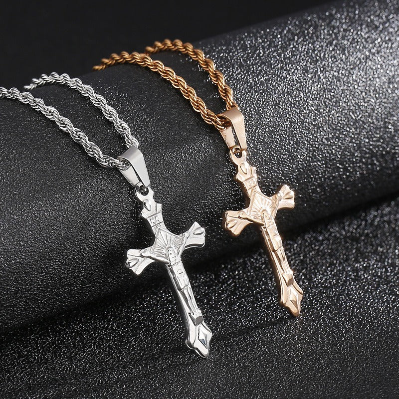 Kemstone Stainless Steel Cross Pendant Necklace for Men – Minimal Polished Design KP93858-Z