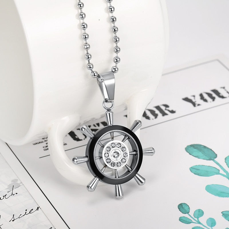 Kemston Titanium Steel Ship Wheel Necklace for Men Nautical Vintage TN0302