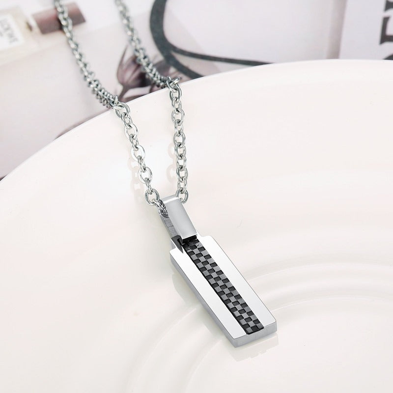 Kemstone Checkered Stainless Steel Pendant Necklace for Men & Women TN0301