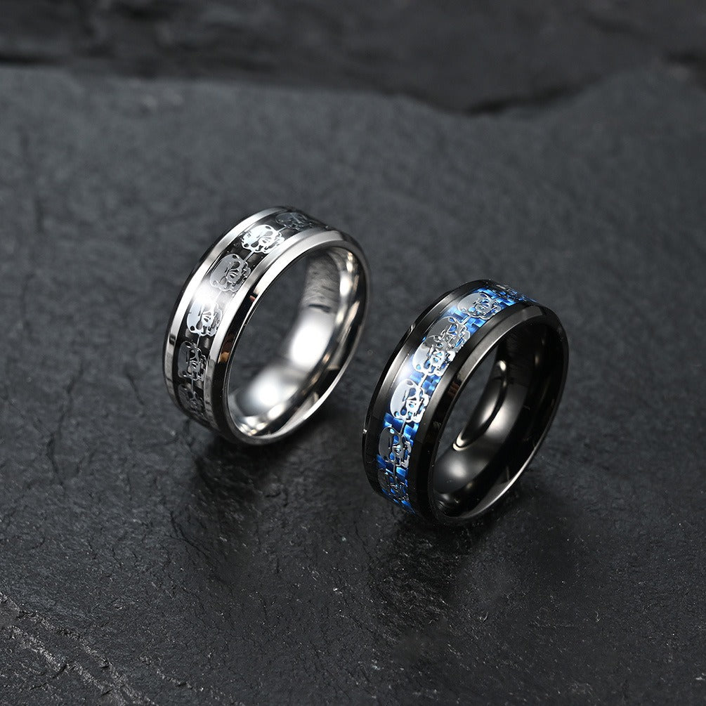 Kemstone  Stainless Steel Carbon Fiber Skull Ring for Men K-R439