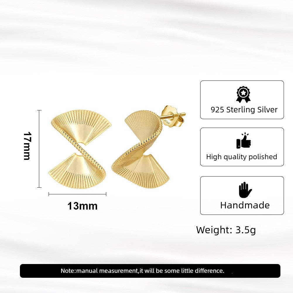 Kemstone 925 Sterling Silver Spiral Fan Stud Earrings for Women Textured Twist Gold Silver GAE03