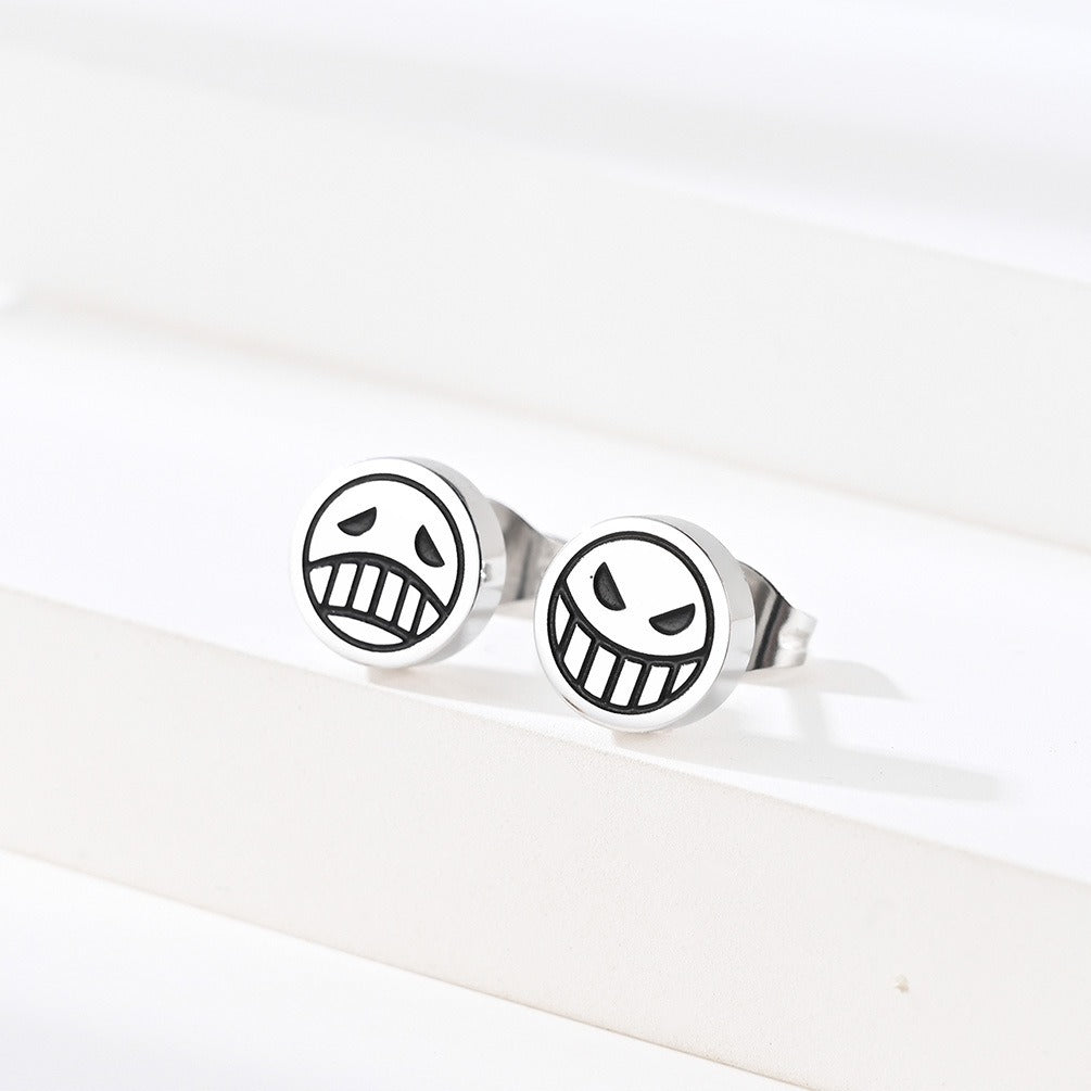 Kemstone Stainless Steel Smiley Face Stud Earrings for Men & Women Minimal Round K-E034