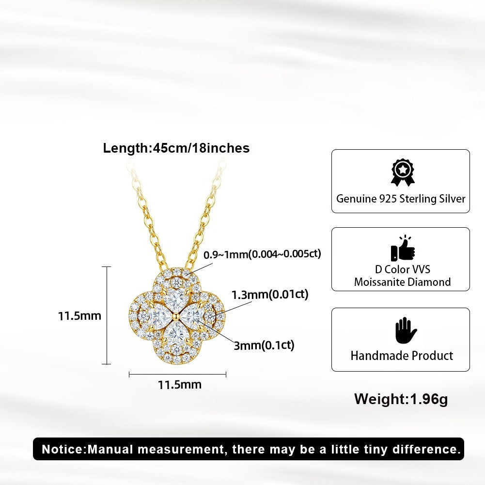 Kemston Clover Moissanite Cluster Necklace for Women 925 Sterling Silver Floral Detail SMON17