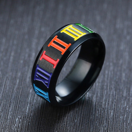 Kemstone Titanium Steel Roman Numerals Men's Ring - Durable Modern  Accessory ﻿ PR-027