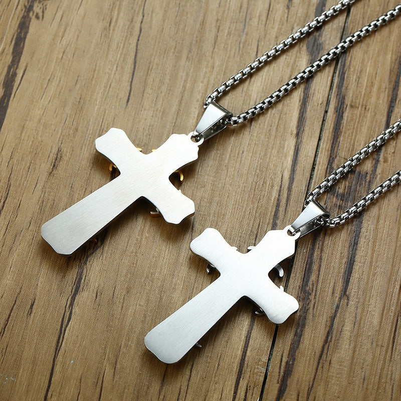 Kemston Titanium Steel Layered Cross Pendant Necklace for Men Vintage Style PN-097