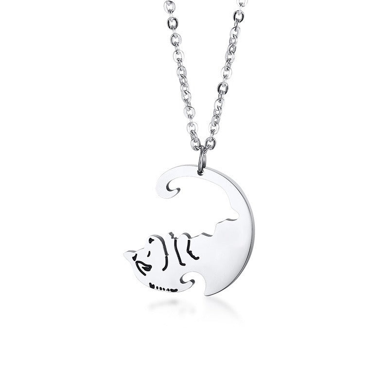 Kemstone Yin Yang Dog Pendant Necklace for Couples Stainless Steel Black White Matching Jewelry CN-109