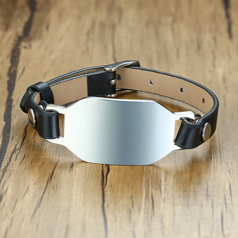 Kemstone Curved Stainless Steel Plate Leather Bracelet for Men BL-469
