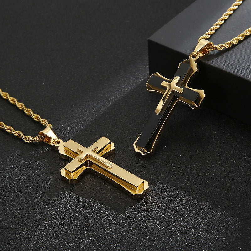 Collana con ciondolo a croce in acciaio inossidabile Kemstone per uomo - Design geometrico moderno, resistente all'uso quotidiano KP96964