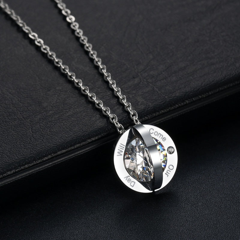 Kemstone Round Cubic Zirconia Couple Necklace for Men & Women Stainless Steel Silver Rose Gold TN0321