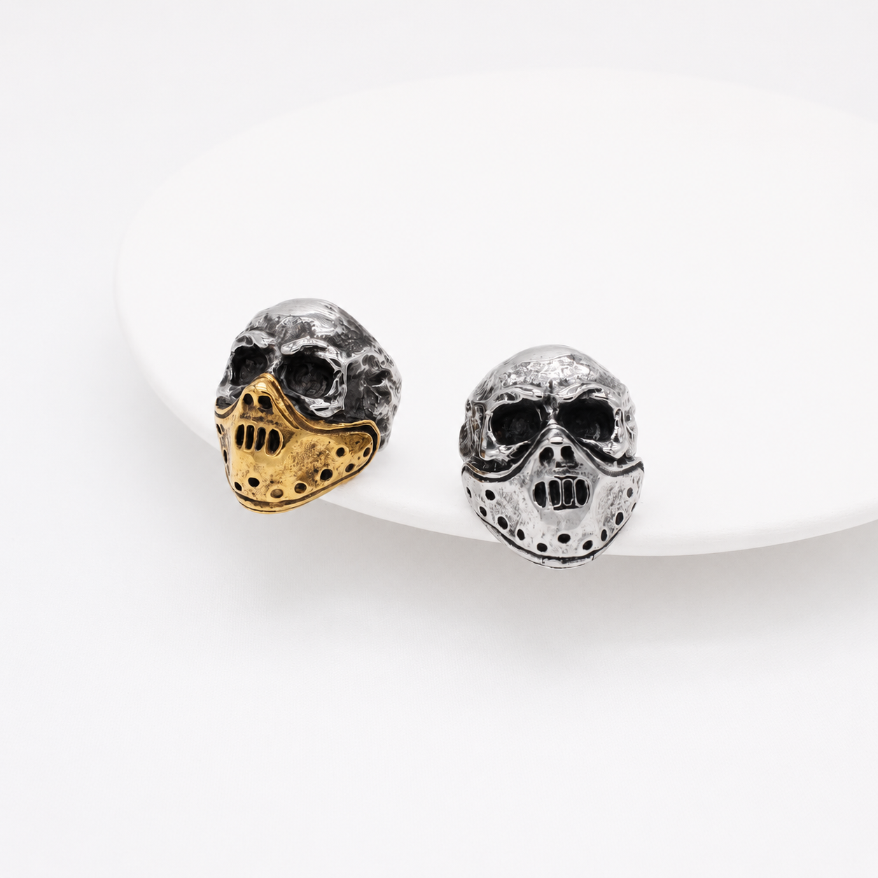 Kemstone Masked Skull Ring for Men Stainless Steel Gothic Vintage Sculpted Face R1216