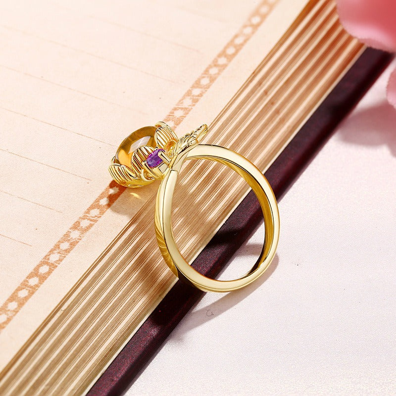 Anillos de citrino natural con diseño original, hechos a mano por Kemstone | Anillos de plata de ley S925 chapados en oro | Anillo abierto estilo bohemio con forma de flor para mujer | Anillos con piedras preciosas