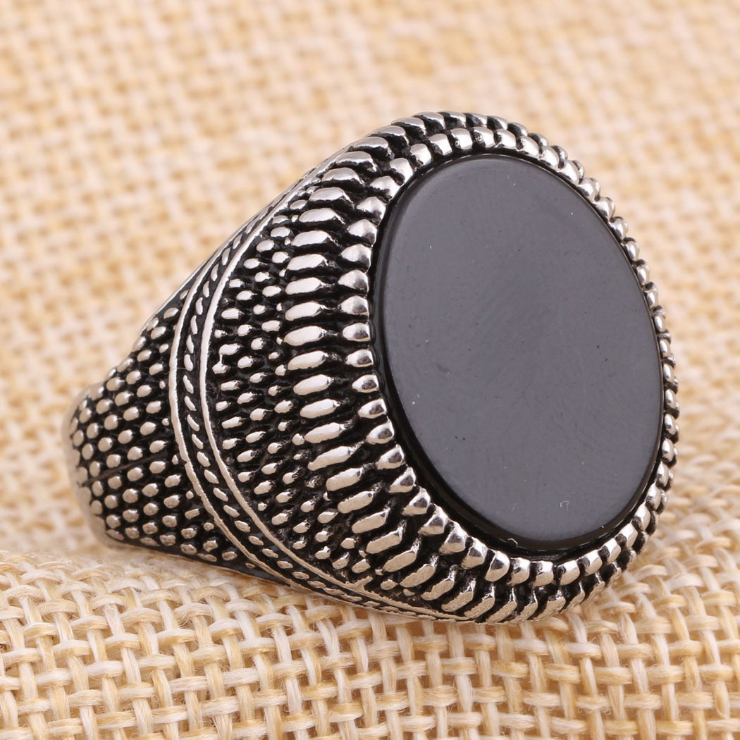 Kemstone Men’s Stainless Steel Black Zircon Ring – 25 mm Bold Vintage Gothic Biker Jewelry CA2469