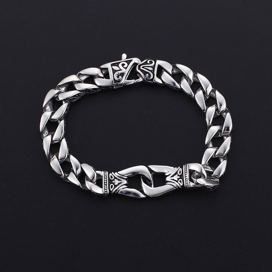 Kemstone Vintage Engraved Steel Cuban Chain Bracelet for Men - Punk-inspired Textured Cuff, Durable Titanium Alloy Jewelry for Everyday Edge KB80116-BD