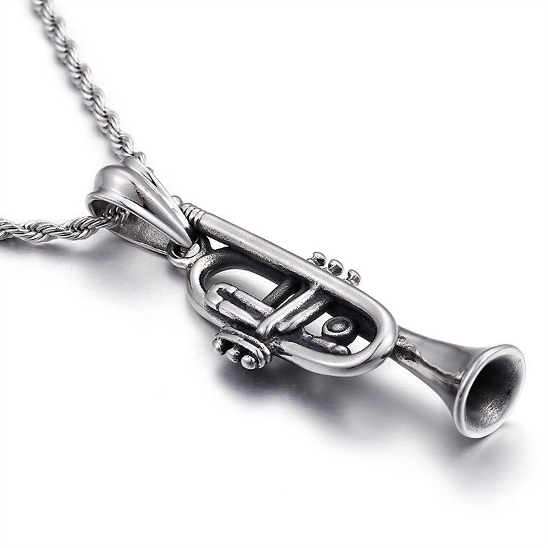 Kemstone Titanium Steel Trumpet Pendant Necklace Men’s Music Jewelry KP55896-BD