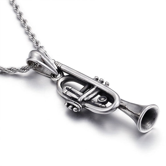 Kemstone Titanium Steel Trumpet Pendant Necklace Men’s Music Jewelry KP55896-BD