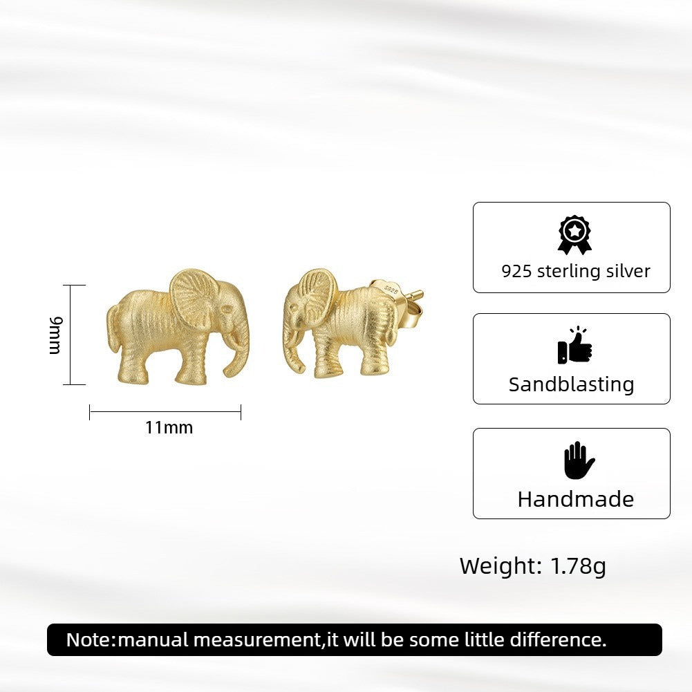 Kemstone 925 Sterling Silver Elephant Stud Earrings for Women Textured Animal Gold Silver SE404
