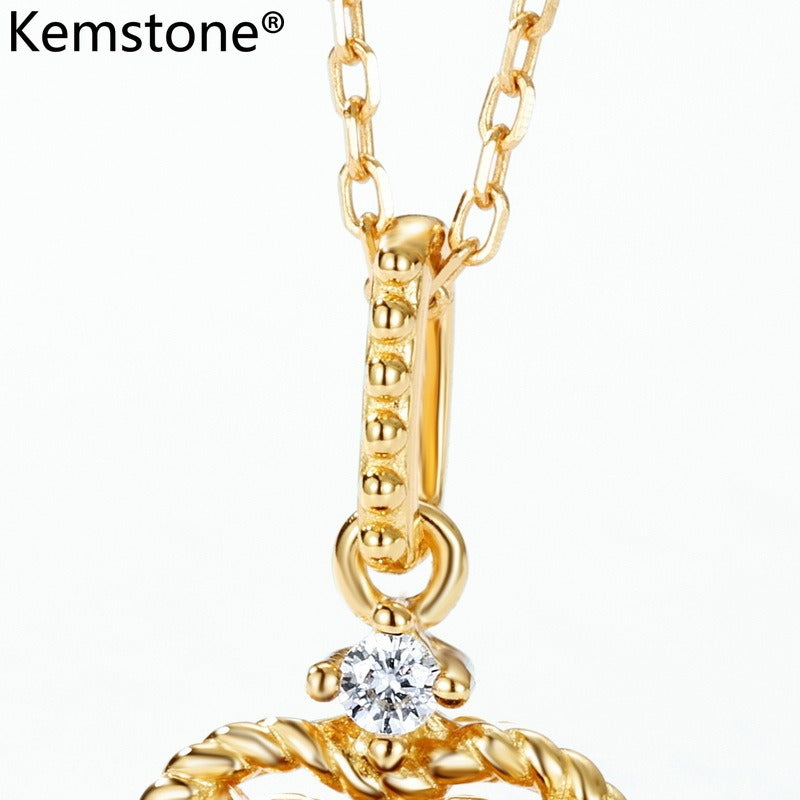 Collar de corazón de granate vintage de diseño original hecho a mano por Kemstone, plata de ley 925 con baño de oro de 10 quilates, colgante de diseño único para un estilo OL moderno, cadena de 45 cm