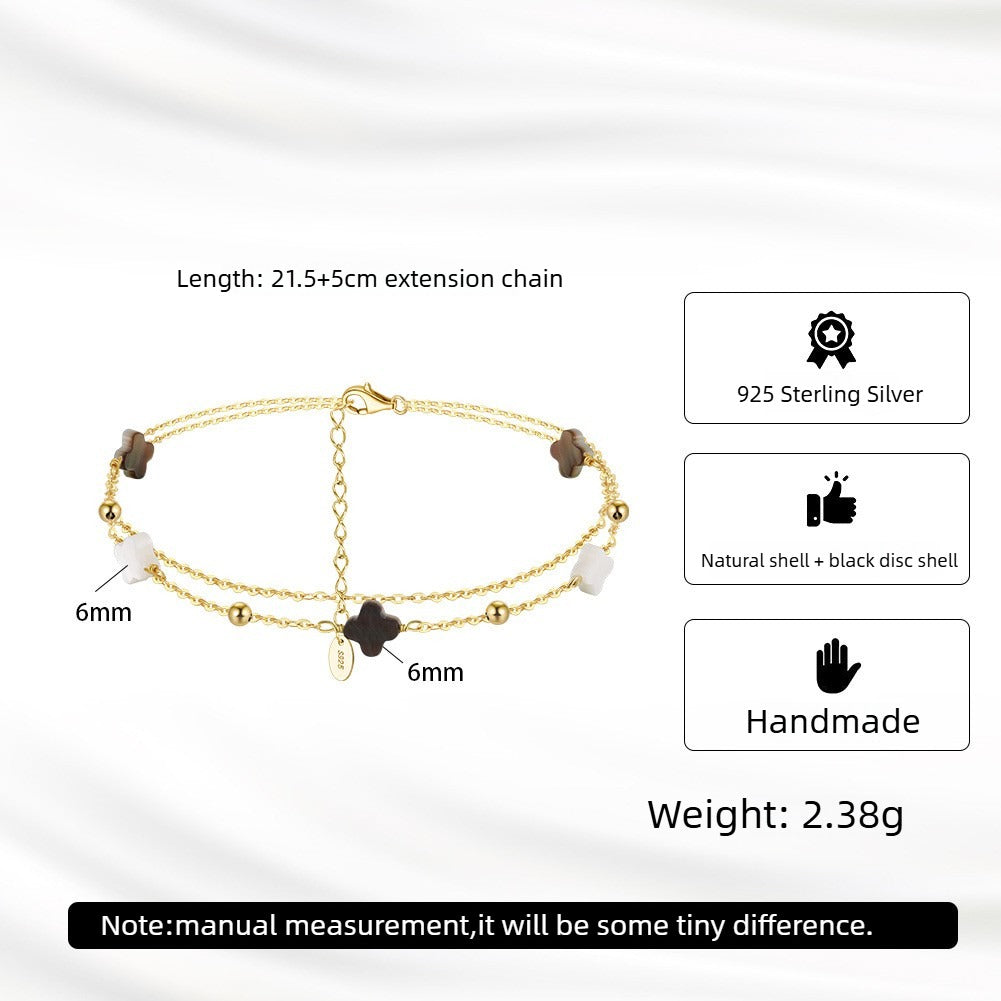 Kemstone 925 Sterling Silver Clover Anklet for Women Layered Shell Chain Gold Silver GMA02