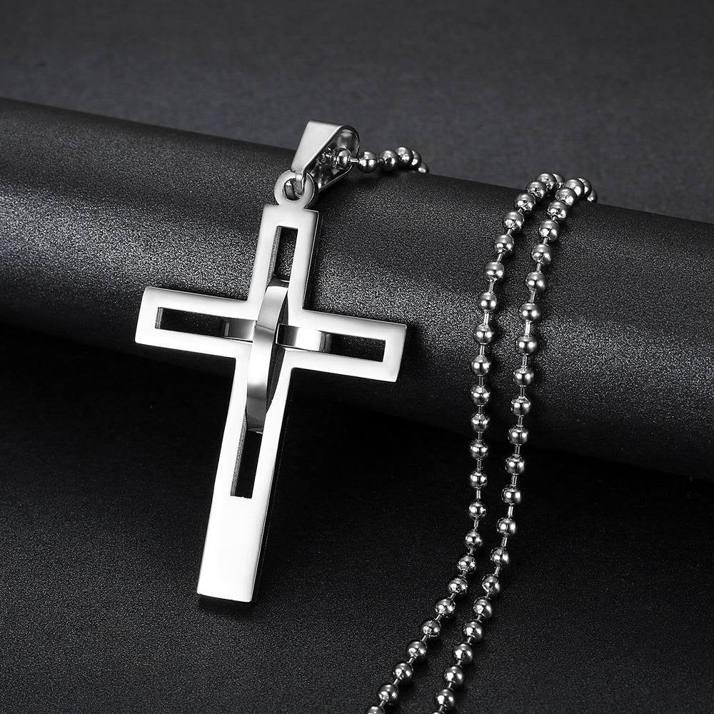 Kemstone Black Open Cross Pendant Necklace for Men Stainless Steel Geometric Design TN0125