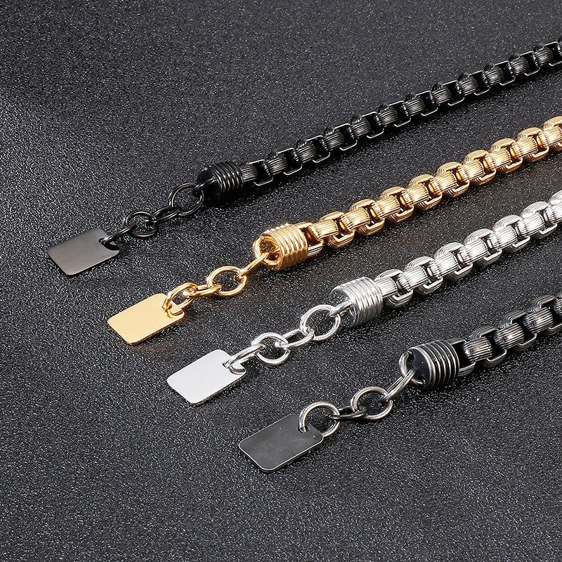 Kemstone Titanium Steel Box Link Bracelet for Men Square Chain Punk Gold Silver Black KB138817-KFC
