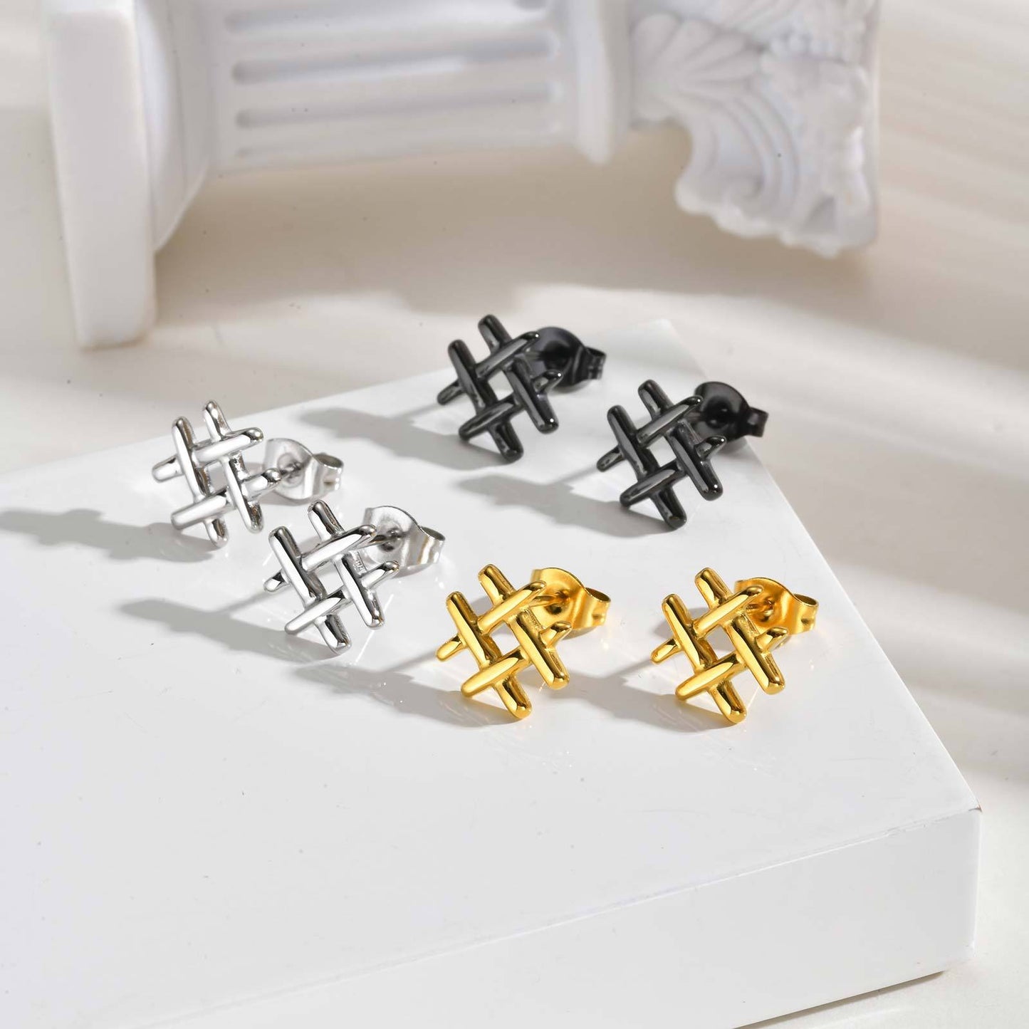 Kemstone Stainless Steel Mini Grid Stud Earrings – For Men & Women Gold, Silver, Black ES-665