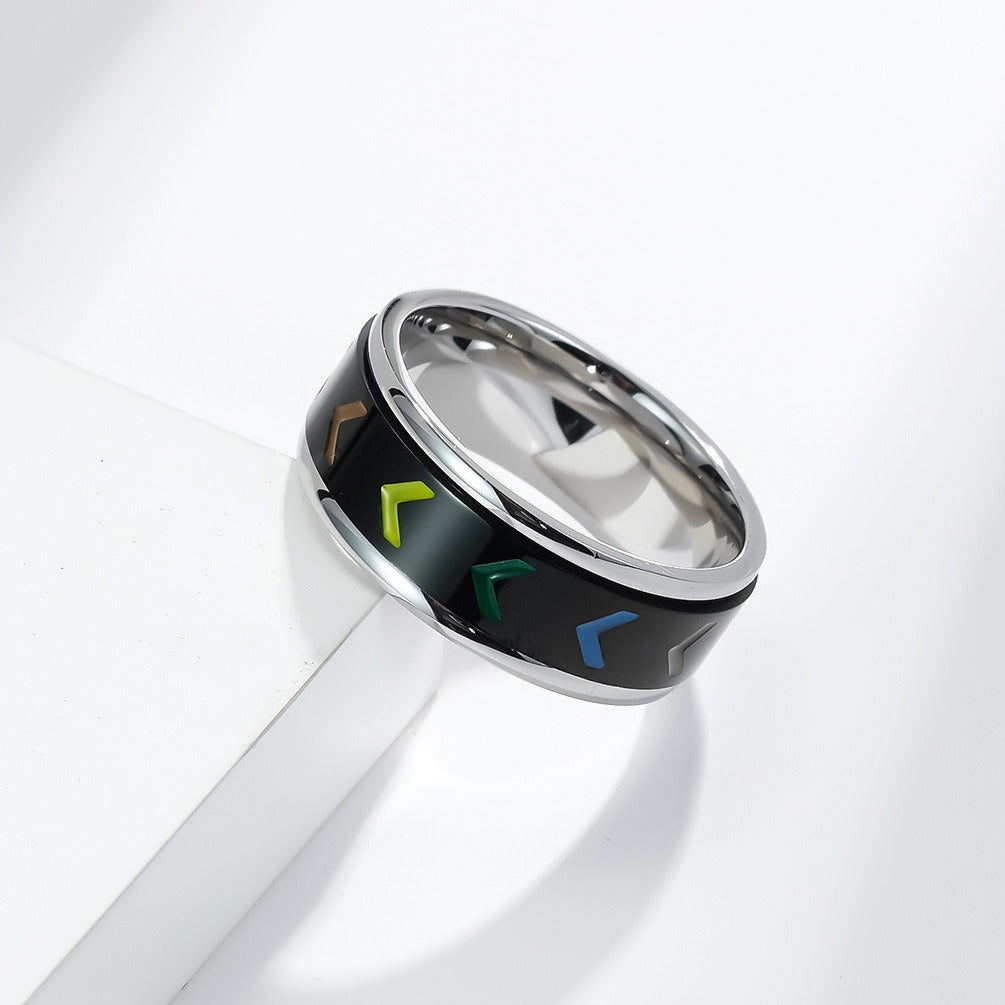Kemstone Stainless Steel Rainbow Arrow Spinner Ring for Men K-R601