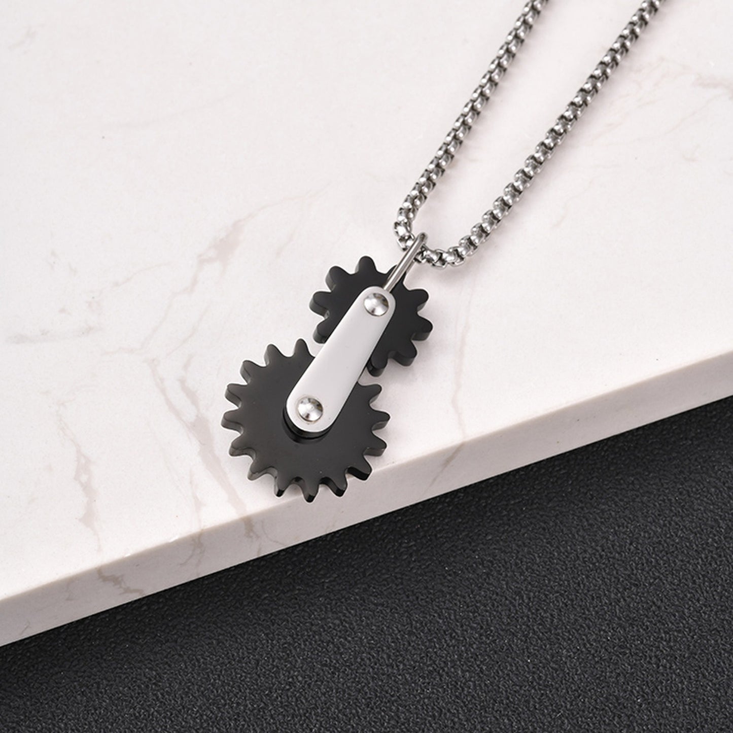 Kemston Stainless Steel Dual Gear Pendant Necklace for Men Mechanical Street PN-2408
