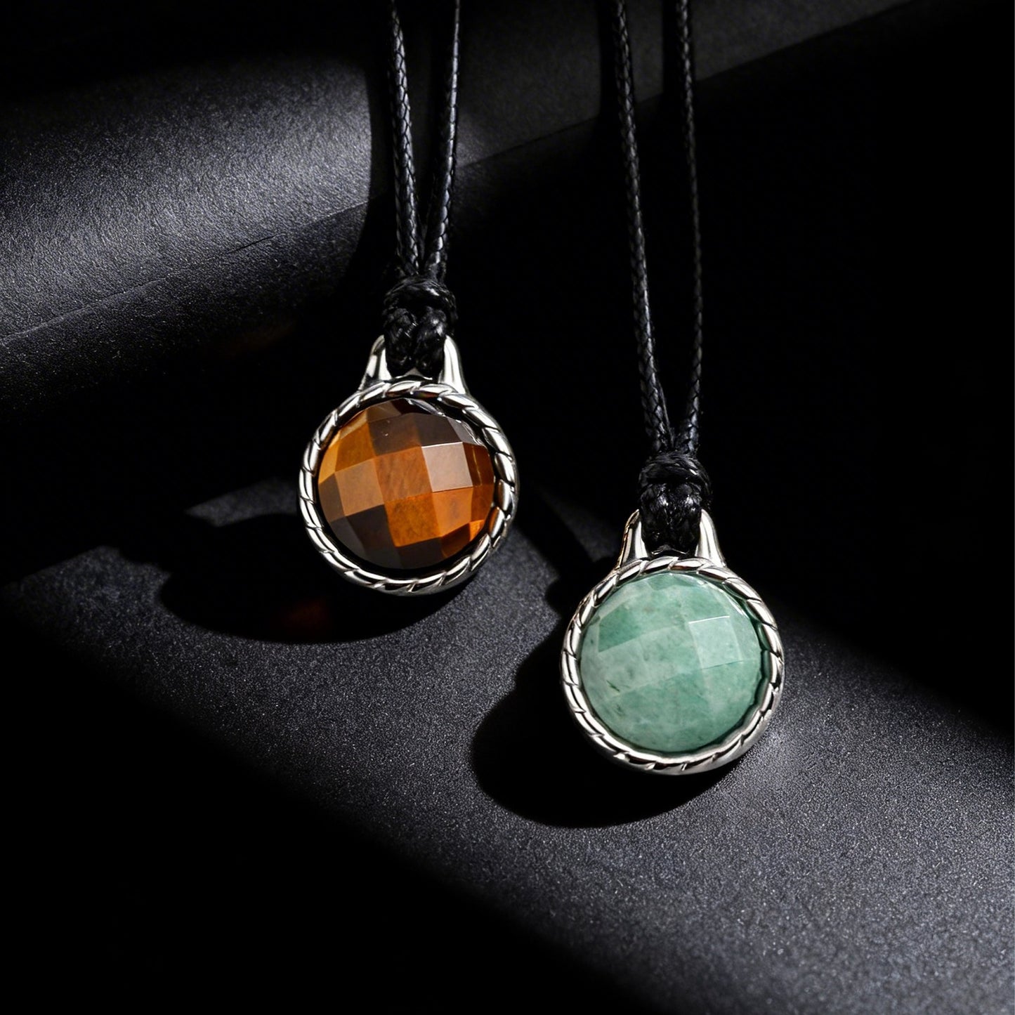 Kemstone Tiger Eye Stone Pendant Necklace Stainless Steel Vintage Rope for Men NC-2660