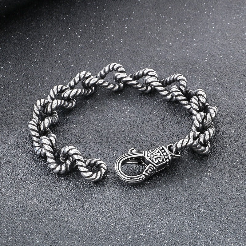 Kemstone Titanium Steel Twisted Rope Chain Bracelet for Men – Vintage Punk KB184819-KJX