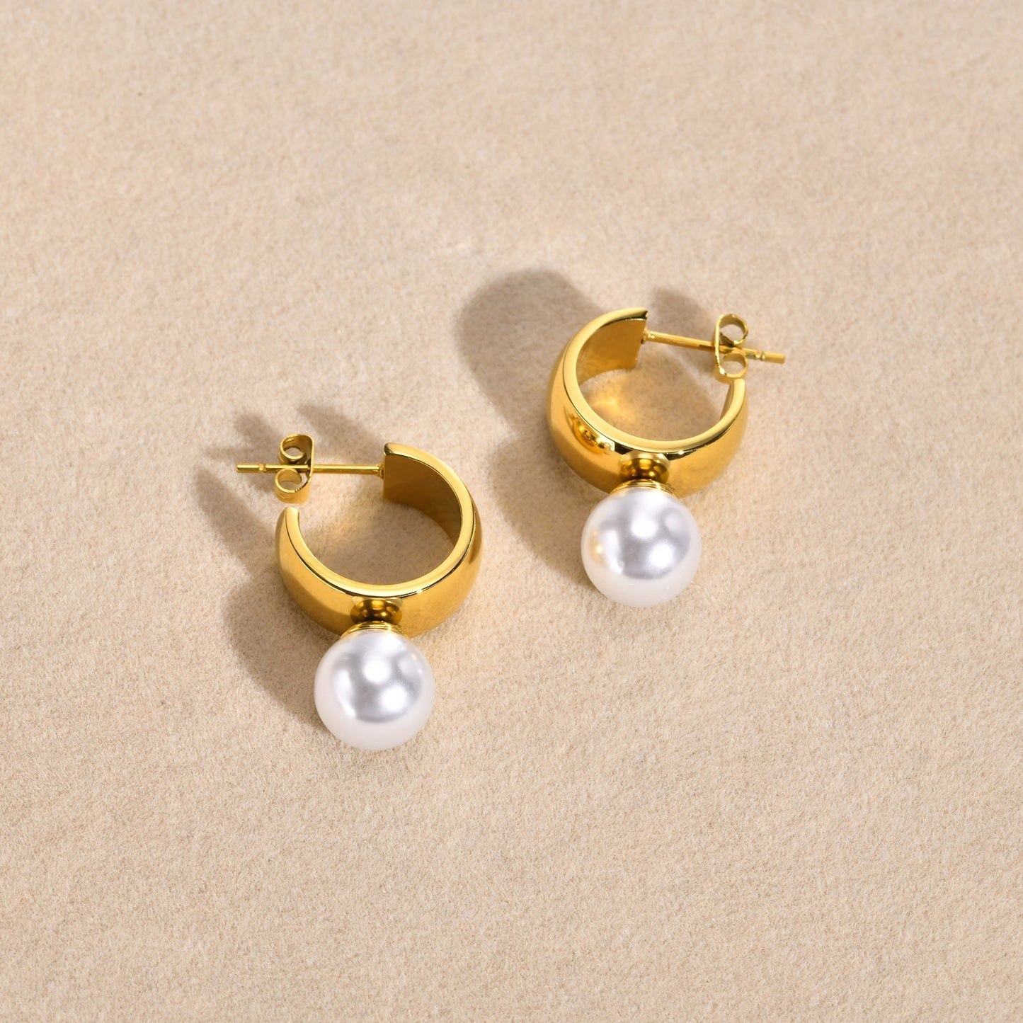 Stainless Steel Simulated Pearl Earrings – French-Inspired Minimalist Hoops for Women ED-670G