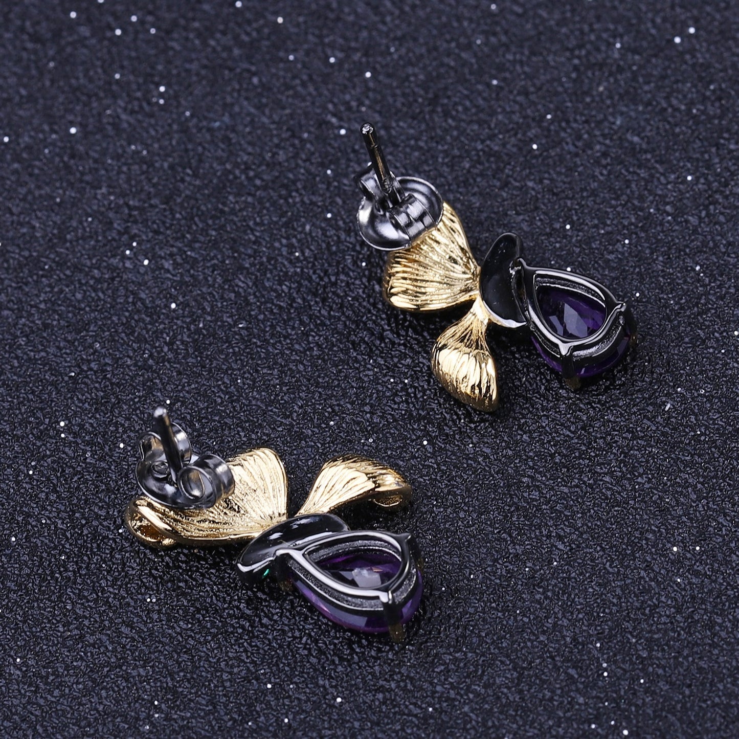 Schmetterlingsohrringe aus 925er Sterlingsilber mit smaragdgrünen Nanosteinen und 1,3 Karat violettem Amethyst 