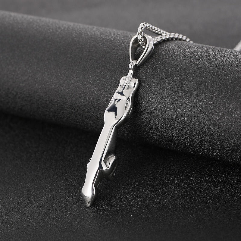 Kemstone Long Cheetah Pendant Necklace for Men Titanium Steel KP48827-BD
