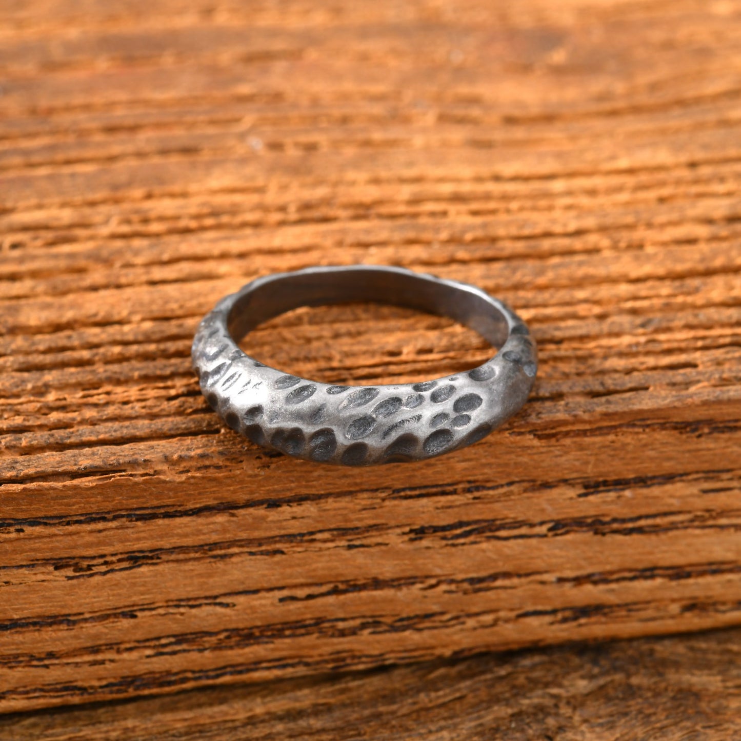 Kemstone Textured Stainless Steel Ring Irregular Surface Minimalist Vintage Silver for Men Women RC-965GR