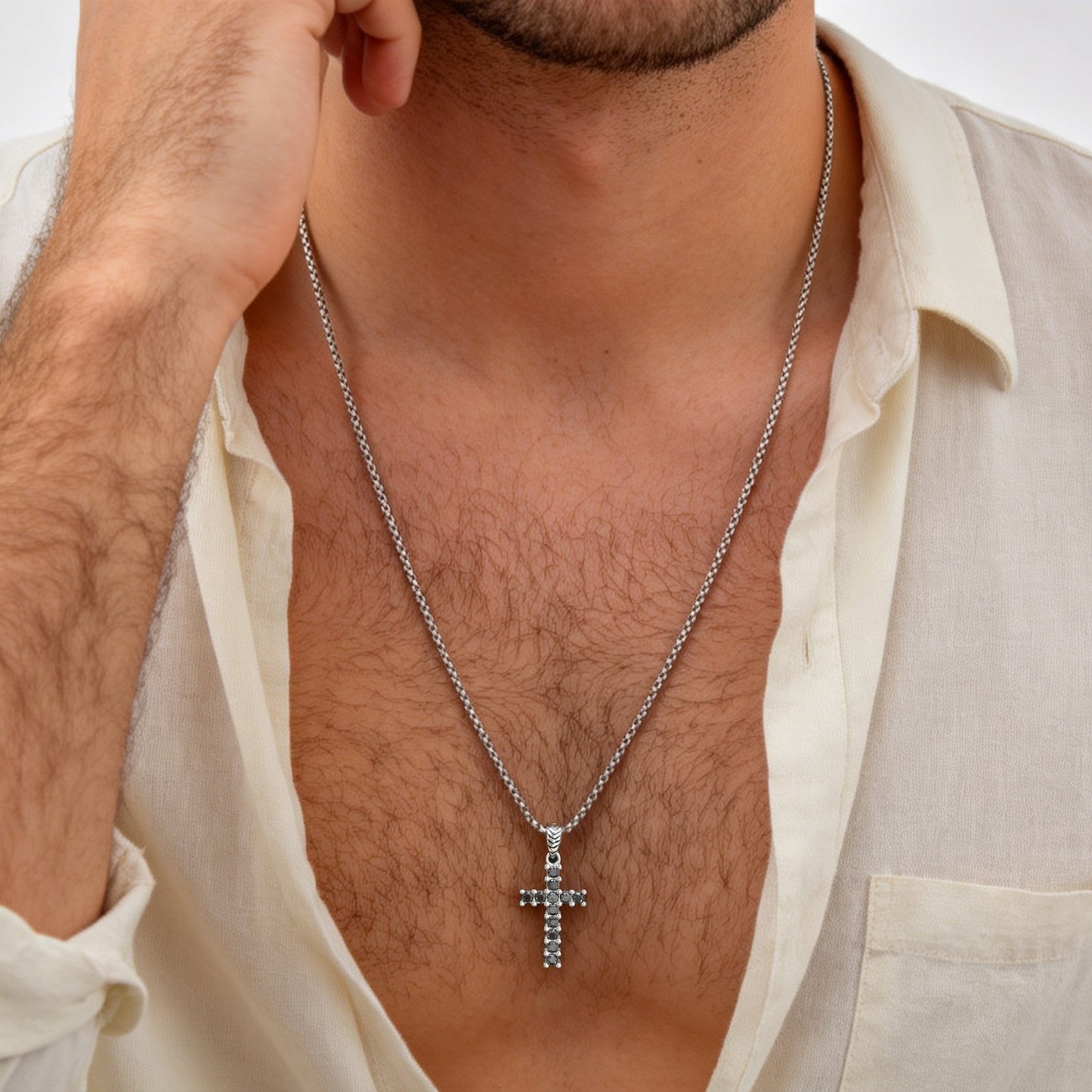 Kemstone Stainless Steel Black Cubic Zirconia Cross Pendant Necklace for Men Punk Streetwear PN-2397