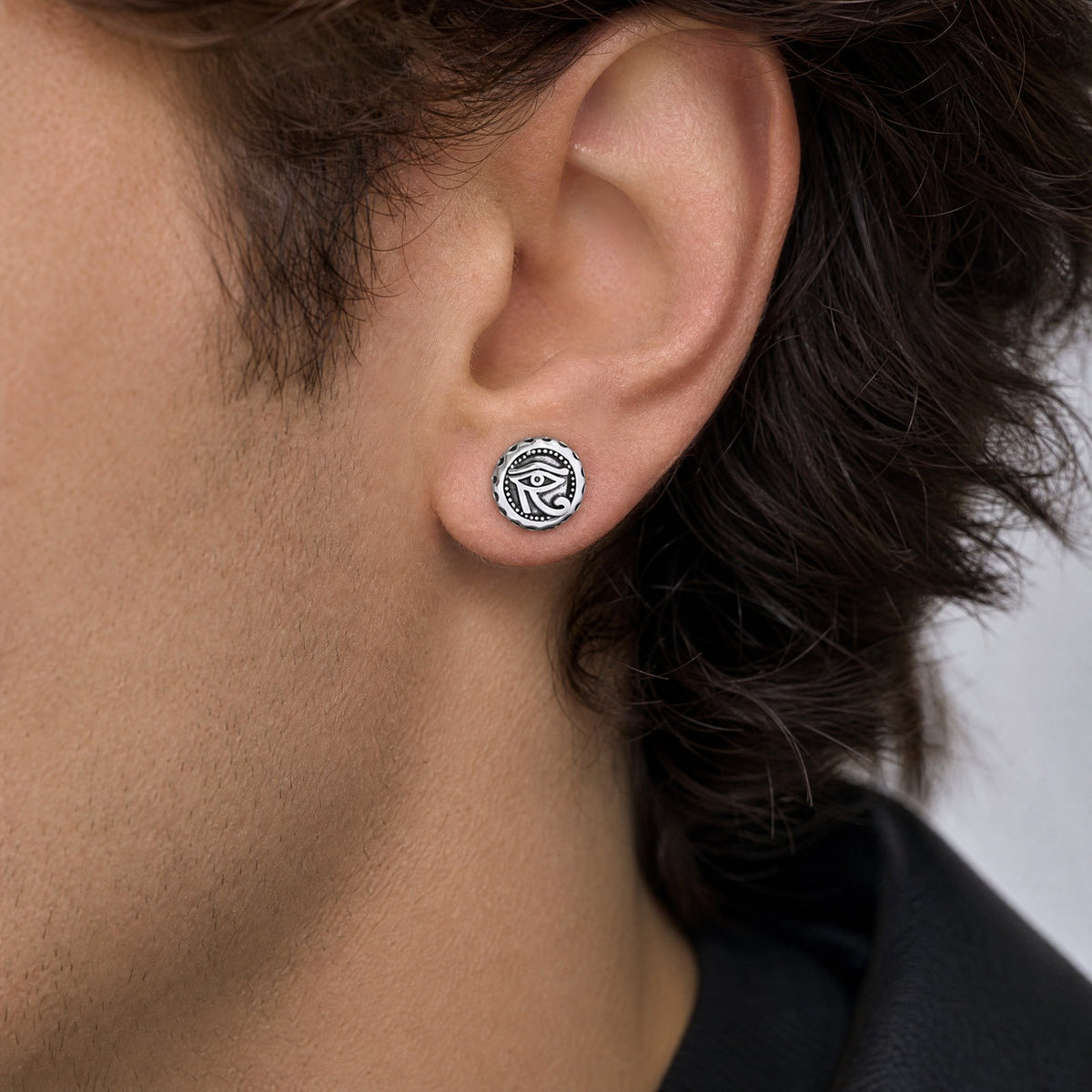 Kemstone Egyptian Eye Stud Earring for Men Stainless Steel Vintage Round Design ES-876