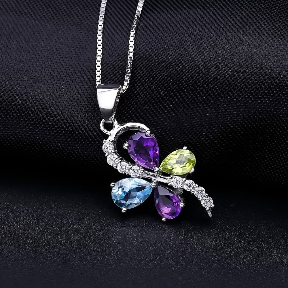 Kemstone Halskette mit natürlichem himmelblauem Topas/Amethyst/Peridot, S925 Sterlingsilber, Edelstein-Halskette für Damen, 45,7 cm
