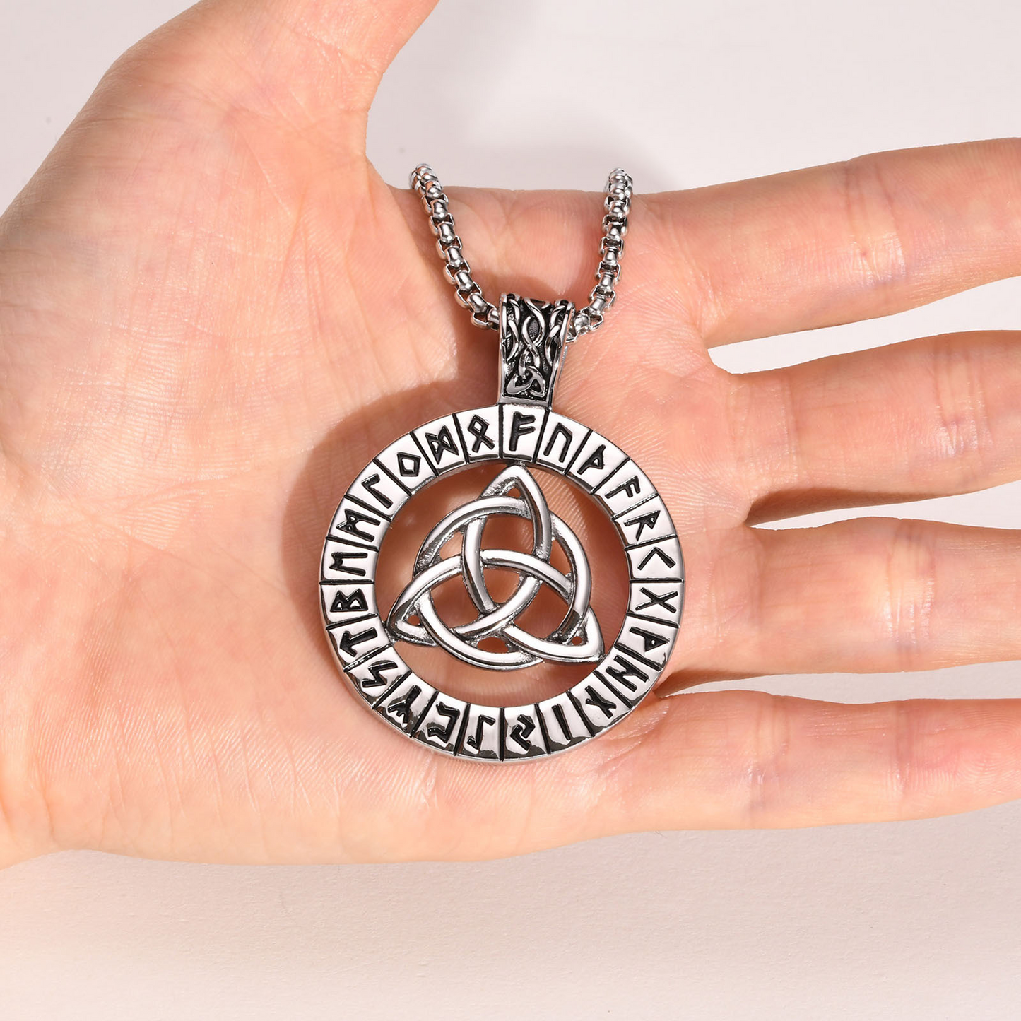 Kemstone Stainless Steel Celtic Knot Rune Pendant Necklace for Men PN-1629